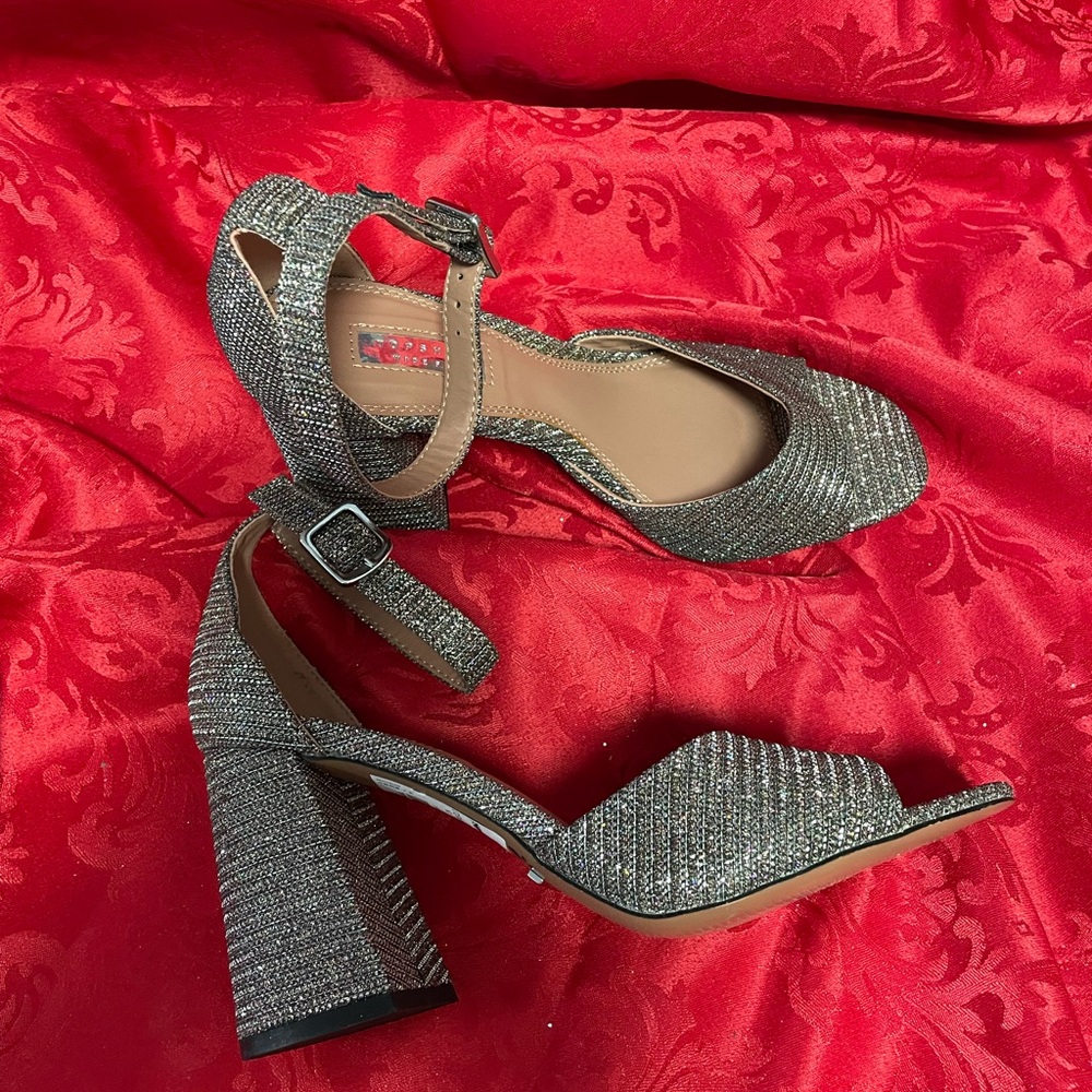 Topshop Silver Heeled Sandals with Chunky Block Heel